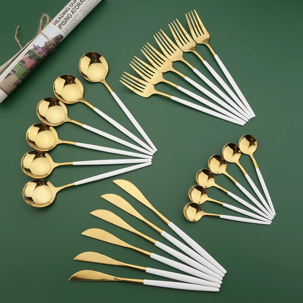 Gold Cutlery Flatware - 16/24/32/48 Buah Set Peralatan Makan Emas