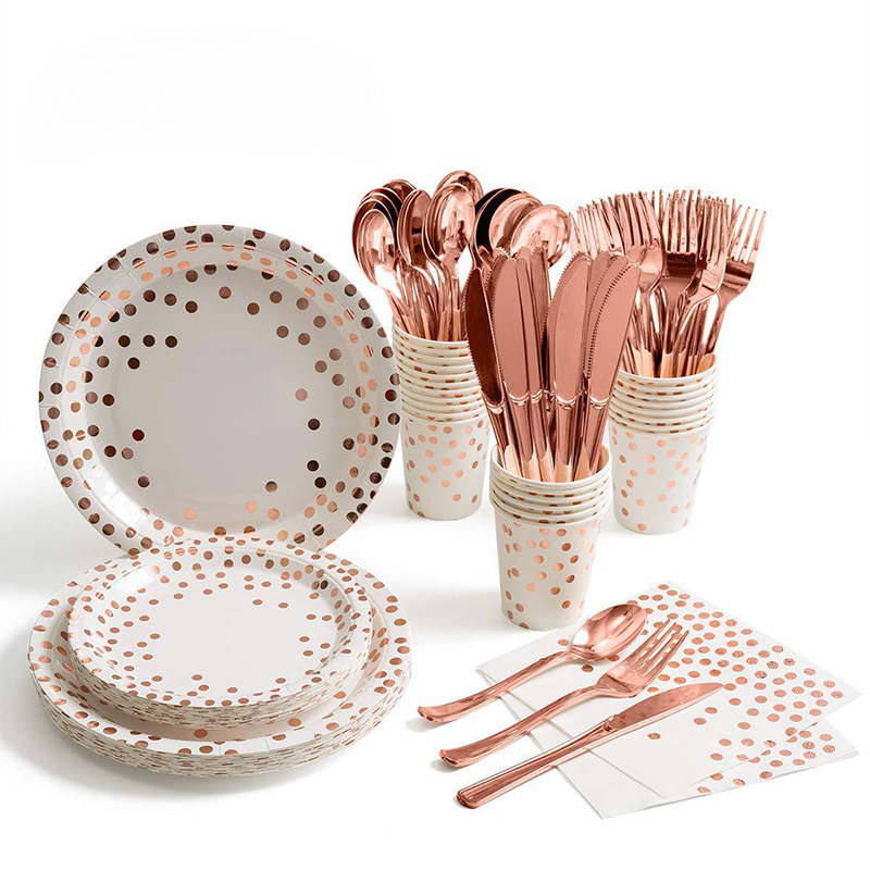 Gold Cutlery Flatware - Kit peralatan makan pesta emas mawar,