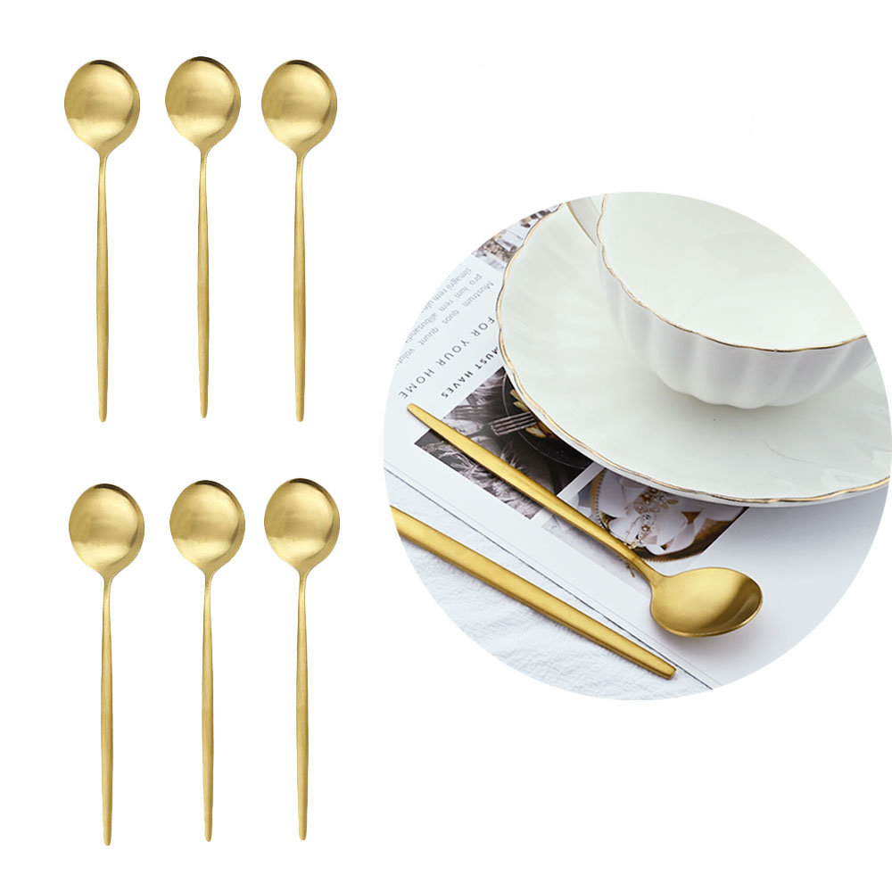 Gold Cutlery Flatware - 6 buah teh baja tahan karat