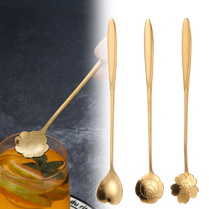 Gold Cutlery Flatware - Sendok Kopi Sendok Emas Bunga Mawar