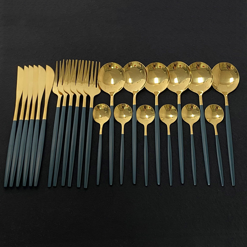 Gold Cutlery Flatware - 24 Buah Set Peralatan Makan Warna-warni