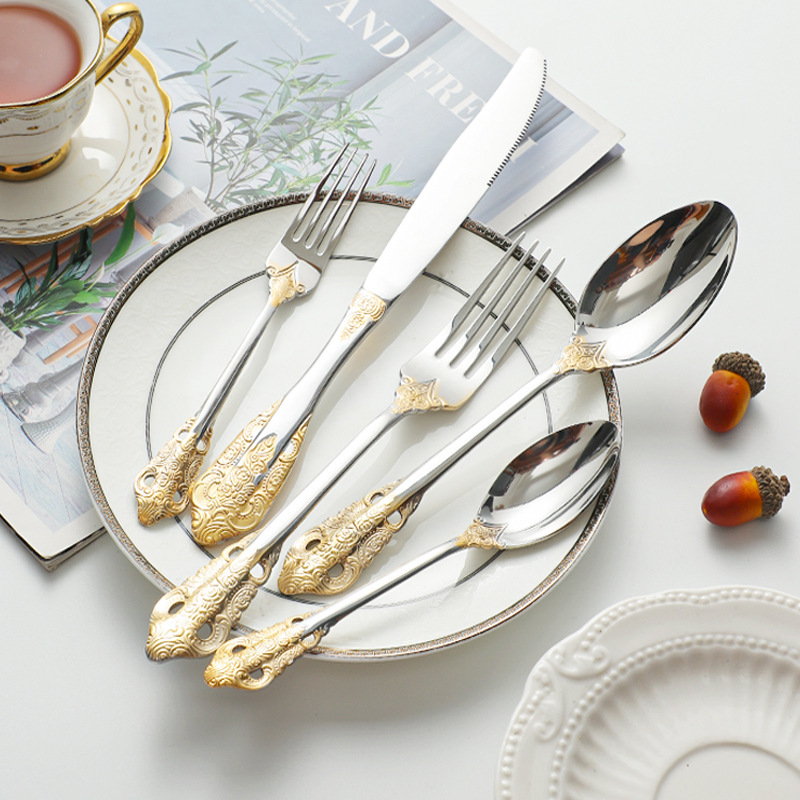 Set Alat Makan Antik Alat Maka - Gold Cutlery Flatware ulasan dan harga