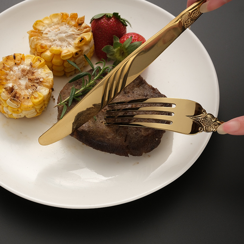 Set Alat Makan Antik Alat Maka - Gold Cutlery Flatware ulasan dan harga