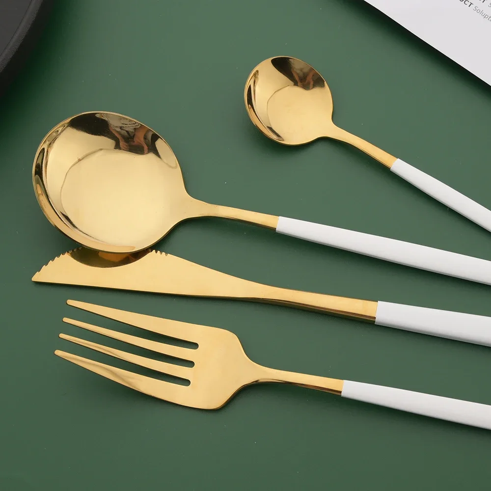 16/24/32/48 Buah Set Peralatan - Gold Cutlery Flatware ulasan dan harga