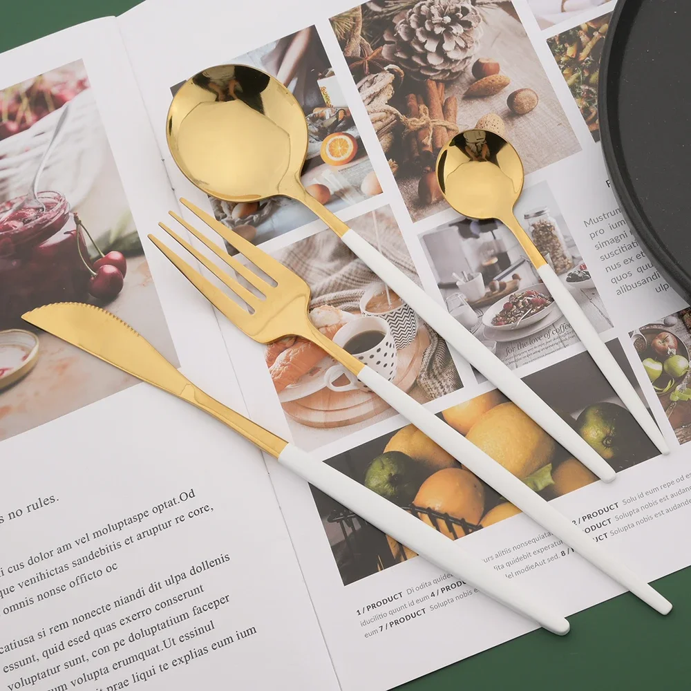 16/24/32/48 Buah Set Peralatan - Gold Cutlery Flatware ulasan dan harga