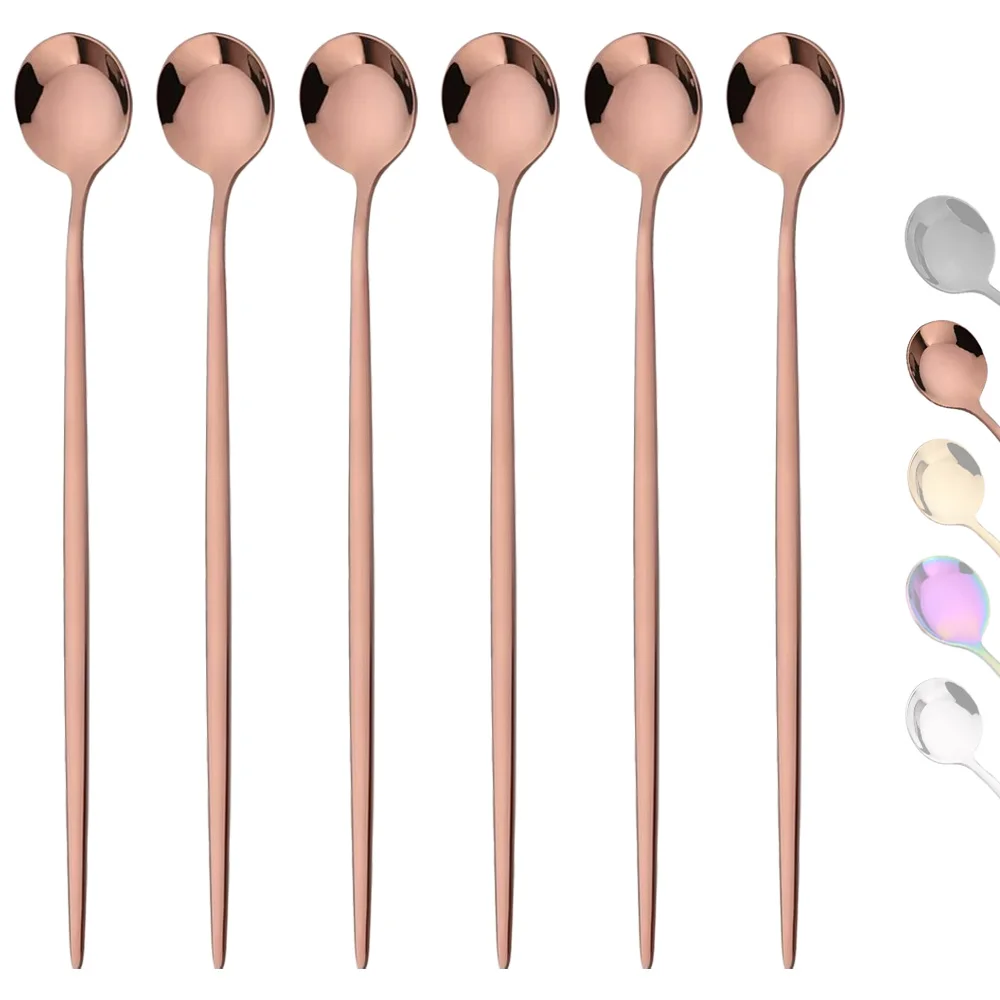 6 buah pegangan panjang sendok - Gold Cutlery Flatware ulasan dan harga