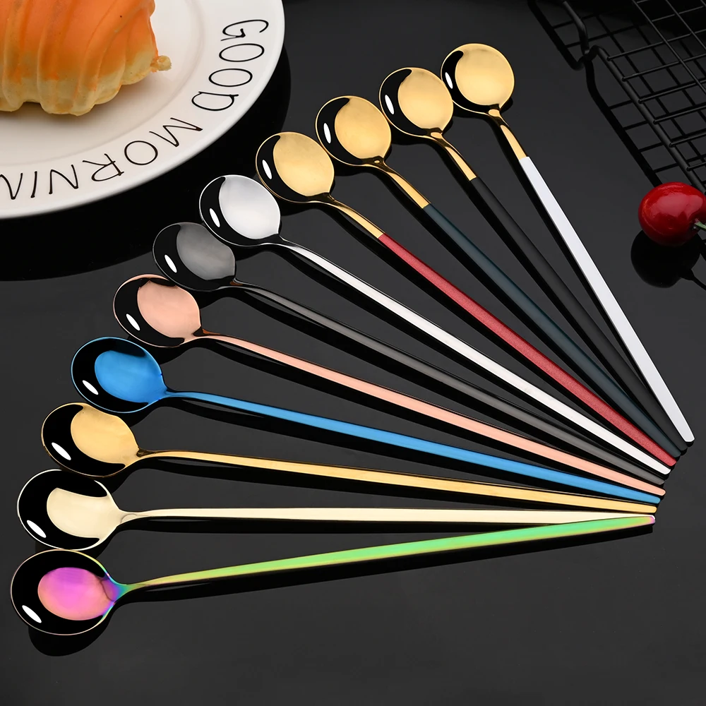 6 buah pegangan panjang sendok - Gold Cutlery Flatware ulasan dan harga