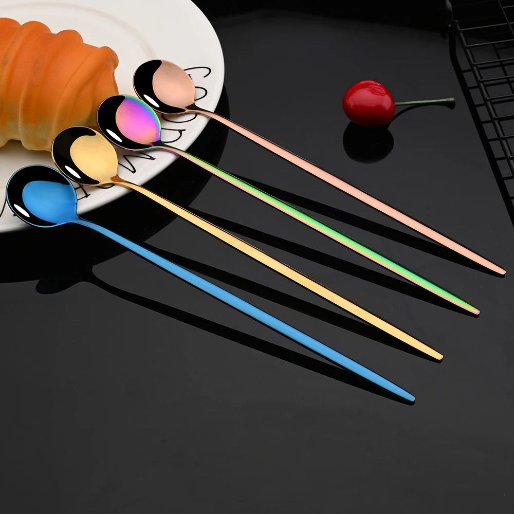 6 buah pegangan panjang sendok - Gold Cutlery Flatware ulasan dan harga